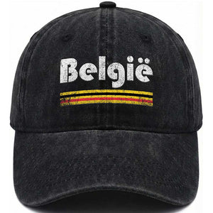 Retro Belgie Belgium Flag Distressed Graphic in Dutch Washed Cotton Baseball Cap Proud Belgian Heritage and Country Roots Pride Gift TS02 Print Your Wear