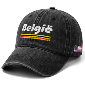 Retro Belgie Belgium Flag Distressed Graphic in Dutch Washed Cotton Baseball Cap Proud Belgian Heritage and Country Roots Pride Gift TS02 Print Your Wear