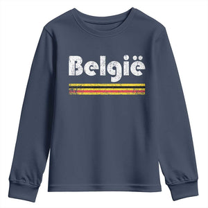 Retro Belgie Belgium Flag Distressed Graphic in Dutch Youth Sweatshirt Proud Belgian Heritage and Country Roots Pride Gift TS02 Navy Print Your Wear