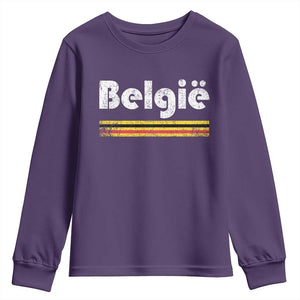 Retro Belgie Belgium Flag Distressed Graphic in Dutch Youth Sweatshirt Proud Belgian Heritage and Country Roots Pride Gift TS02 Purple Print Your Wear