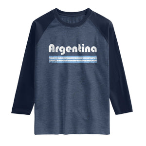 Vintage Argentina Retro Distressed Graphic Raglan Shirt Patriotic Argentine Heritage Pride Souvenir TS02 Heather Denim Navy Print Your Wear