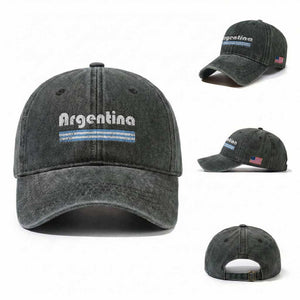 Vintage Argentina Retro Distressed Graphic Washed Cotton Baseball Cap Patriotic Argentine Heritage Pride Souvenir TS02 Washed Cap Universal Fit Dark Green Print Your Wear