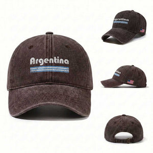 Vintage Argentina Retro Distressed Graphic Washed Cotton Baseball Cap Patriotic Argentine Heritage Pride Souvenir TS02 Washed Cap Universal Fit Dark Brown Print Your Wear