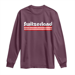 Vintage Switzerland Retro Distressed Graphic Long Sleeve Shirt Patriotic Swiss Heritage Pride Souvenir TS02 Maroon Print Your Wear