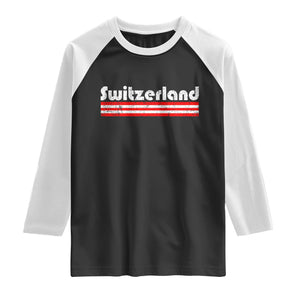 Vintage Switzerland Retro Distressed Graphic Raglan Shirt Patriotic Swiss Heritage Pride Souvenir TS02 Black White Print Your Wear