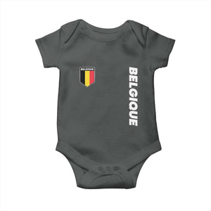 Belgique Belgium Flag Shield Minimalist Graphic Baby Onesie French Belgian Pride and European Heritage Souvenir TS02 Dark Heather Print Your Wear