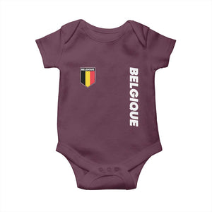 Belgique Belgium Flag Shield Minimalist Graphic Baby Onesie French Belgian Pride and European Heritage Souvenir TS02 Maroon Print Your Wear
