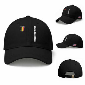 Belgique Belgium Flag Shield Minimalist Graphic Baseball Cap French Belgian Pride and European Heritage Souvenir TS02 Baseball Cap Universal Fit Black Print Your Wear
