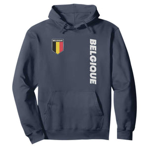 Belgique Belgium Flag Shield Minimalist Graphic Hoodie French Belgian Pride and European Heritage Souvenir TS02 Navy Print Your Wear