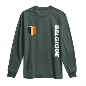 Belgique Belgium Flag Shield Minimalist Graphic Long Sleeve Shirt French Belgian Pride and European Heritage Souvenir TS02 Dark Forest Green Print Your Wear