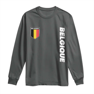 Belgique Belgium Flag Shield Minimalist Graphic Long Sleeve Shirt French Belgian Pride and European Heritage Souvenir TS02 Dark Heather Print Your Wear