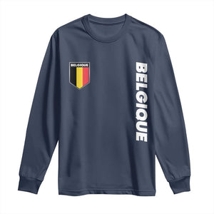Belgique Belgium Flag Shield Minimalist Graphic Long Sleeve Shirt French Belgian Pride and European Heritage Souvenir TS02 Navy Print Your Wear