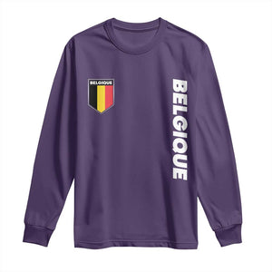 Belgique Belgium Flag Shield Minimalist Graphic Long Sleeve Shirt French Belgian Pride and European Heritage Souvenir TS02 Purple Print Your Wear