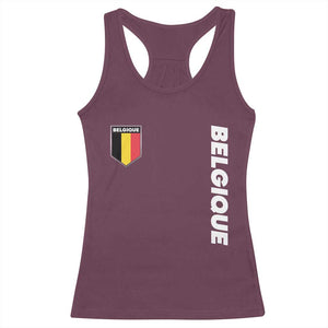 Belgique Belgium Flag Shield Minimalist Graphic Racerback Tank Top French Belgian Pride and European Heritage Souvenir TS02 Maroon Print Your Wear