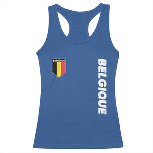 Belgique Belgium Flag Shield Minimalist Graphic Racerback Tank Top French Belgian Pride and European Heritage Souvenir TS02 Royal Blue Print Your Wear