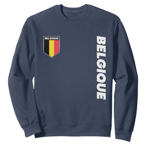 Belgique Belgium Flag Shield Minimalist Graphic Sweatshirt French Belgian Pride and European Heritage Souvenir TS02 Navy Print Your Wear