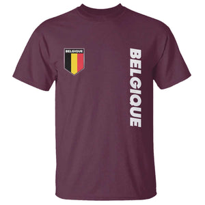 Belgique Belgium Flag Shield Minimalist Graphic T Shirt French Belgian Pride and European Heritage Souvenir TS02 Maroon Print Your Wear
