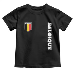 Belgique Belgium Flag Shield Minimalist Graphic Toddler T Shirt French Belgian Pride and European Heritage Souvenir TS02 Black Print Your Wear