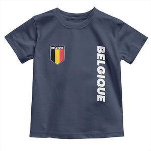Belgique Belgium Flag Shield Minimalist Graphic Toddler T Shirt French Belgian Pride and European Heritage Souvenir TS02 Navy Print Your Wear