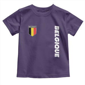 Belgique Belgium Flag Shield Minimalist Graphic Toddler T Shirt French Belgian Pride and European Heritage Souvenir TS02 Purple Print Your Wear