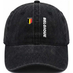 Belgique Belgium Flag Shield Minimalist Graphic Washed Cotton Baseball Cap French Belgian Pride and European Heritage Souvenir TS02 Print Your Wear