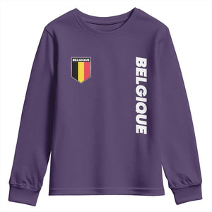 Belgique Belgium Flag Shield Minimalist Graphic Youth Sweatshirt French Belgian Pride and European Heritage Souvenir TS02 Purple Print Your Wear