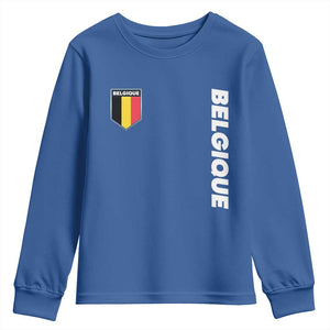 Belgique Belgium Flag Shield Minimalist Graphic Youth Sweatshirt French Belgian Pride and European Heritage Souvenir TS02 Royal Blue Print Your Wear