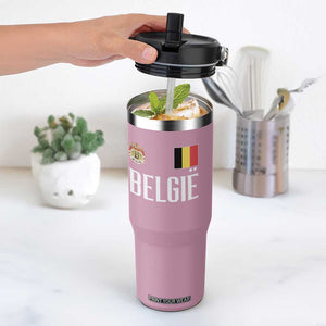 Royal Coat of Arms Belgie Crest Graphic Flip Straw Tumbler Traditional Belgium Belgian Flag and Lion Heritage Pride Gift TS02 One Size: 30 oz Light Pink Print Your Wear