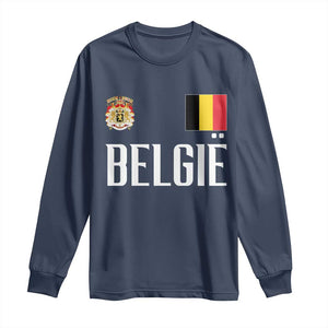 Royal Coat of Arms Belgie Crest Graphic Long Sleeve Shirt Traditional Belgium Belgian Flag and Lion Heritage Pride Gift TS02 Navy Print Your Wear