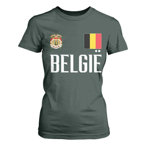 Royal Coat of Arms Belgie Crest Graphic T Shirt For Women Traditional Belgium Belgian Flag and Lion Heritage Pride Gift TS02 Dark Forest Green Print Your Wear