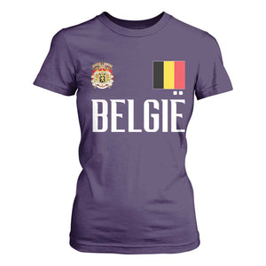 Royal Coat of Arms Belgie Crest Graphic T Shirt For Women Traditional Belgium Belgian Flag and Lion Heritage Pride Gift TS02 Purple Print Your Wear