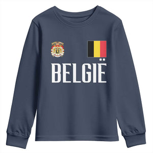 Royal Coat of Arms Belgie Crest Graphic Youth Sweatshirt Traditional Belgium Belgian Flag and Lion Heritage Pride Gift TS02 Navy Print Your Wear