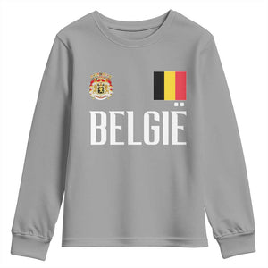 Royal Coat of Arms Belgie Crest Graphic Youth Sweatshirt Traditional Belgium Belgian Flag and Lion Heritage Pride Gift TS02 Sport Gray Print Your Wear