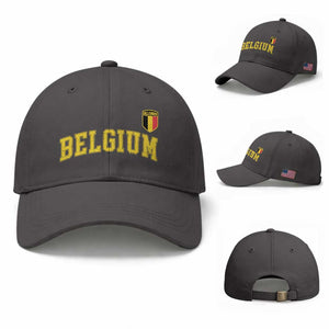 Vintage Belgium Varsity Style Distressed Graphic Baseball Cap Classic Collegiate Belgian Pride TS02 Baseball Cap Universal Fit Dark Gray Print Your Wear