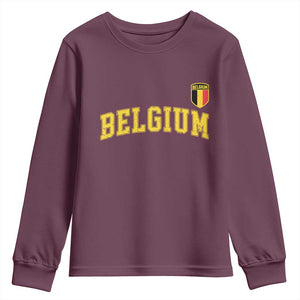 Vintage Belgium Varsity Style Distressed Graphic Youth Sweatshirt Classic Collegiate Belgian Pride TS02 Maroon Print Your Wear