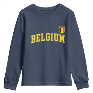Vintage Belgium Varsity Style Distressed Graphic Youth Sweatshirt Classic Collegiate Belgian Pride TS02 Navy Print Your Wear