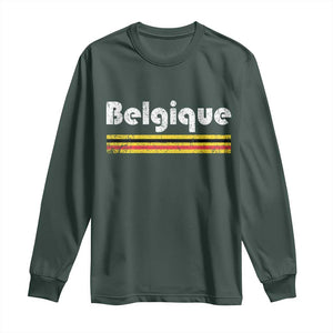 Retro Belgique Belgium Flag Distressed Graphic in French Long Sleeve Shirt Proud Belgian Heritage and Country Roots Pride Gift TS02 Dark Forest Green Print Your Wear