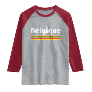 Retro Belgique Belgium Flag Distressed Graphic in French Raglan Shirt Proud Belgian Heritage and Country Roots Pride Gift TS02 Heather Gray Heather Red Print Your Wear