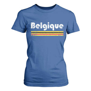 Retro Belgique Belgium Flag Distressed Graphic in French T Shirt For Women Proud Belgian Heritage and Country Roots Pride Gift TS02 Royal Blue Print Your Wear