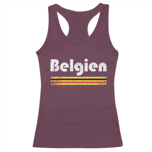Retro Belgien Belgium Flag Distressed Graphic in German Racerback Tank Top Proud Belgian Heritage and Country Roots Pride Gift TS02 Maroon Print Your Wear