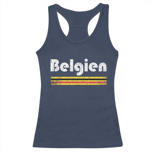 Retro Belgien Belgium Flag Distressed Graphic in German Racerback Tank Top Proud Belgian Heritage and Country Roots Pride Gift TS02 Navy Print Your Wear