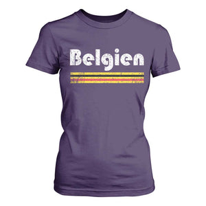 Retro Belgien Belgium Flag Distressed Graphic in German T Shirt For Women Proud Belgian Heritage and Country Roots Pride Gift TS02 Purple Print Your Wear