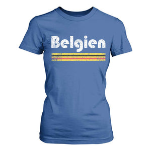 Retro Belgien Belgium Flag Distressed Graphic in German T Shirt For Women Proud Belgian Heritage and Country Roots Pride Gift TS02 Royal Blue Print Your Wear