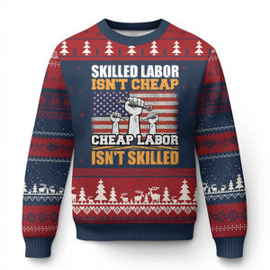 Skilled Labor Patriotic USA Flag Ugly Christmas Sweater Blue Collar Trade Union Hand Tools Pride Graphic TS02 Navy Red Print Your Wear
