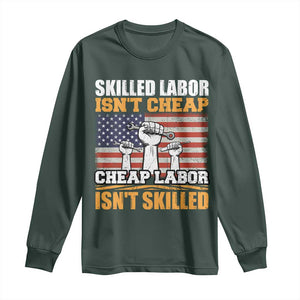 Skilled Labor Patriotic USA Flag Long Sleeve Shirt Blue Collar Trade Union Hand Tools Pride Graphic TS02 Dark Forest Green Print Your Wear