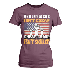 Skilled Labor Patriotic USA Flag T Shirt For Women Blue Collar Trade Union Hand Tools Pride Graphic TS02 Maroon Print Your Wear