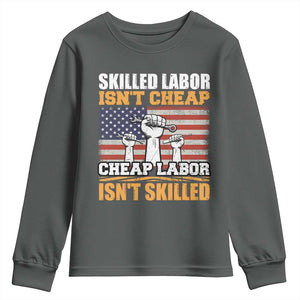 Skilled Labor Patriotic USA Flag Youth Sweatshirt Blue Collar Trade Union Hand Tools Pride Graphic TS02 Dark Heather Print Your Wear