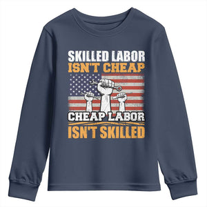 Skilled Labor Patriotic USA Flag Youth Sweatshirt Blue Collar Trade Union Hand Tools Pride Graphic TS02 Navy Print Your Wear