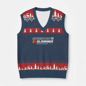 Speedway Slammer Racing 2025 V-Neck Knit Sweater Vest Home of The Last Lap TS02 Navy Red Print Your Wear