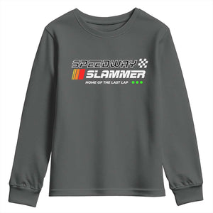Speedway Slammer Racing 2025 Youth Sweatshirt Home of The Last Lap TS02 Dark Heather Print Your Wear